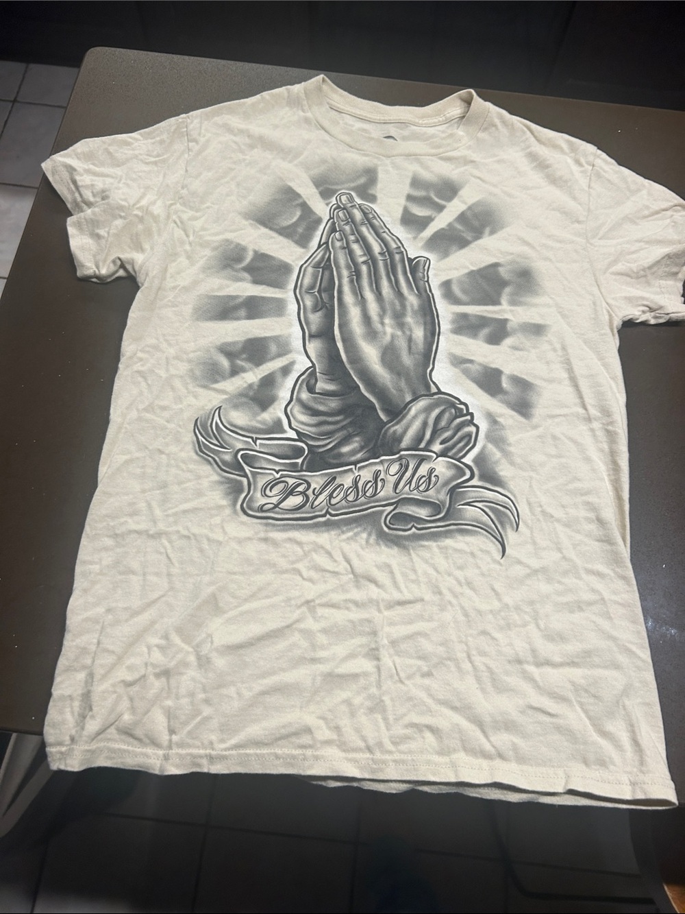 Men's Cream Graphic Tee with Prayer Hands Print